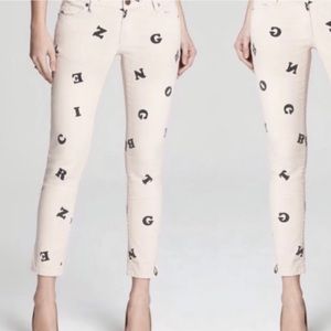 NWT BCBG Generation Jasper Novelty Alphabet letters Nude skinny jeans, size 23”
